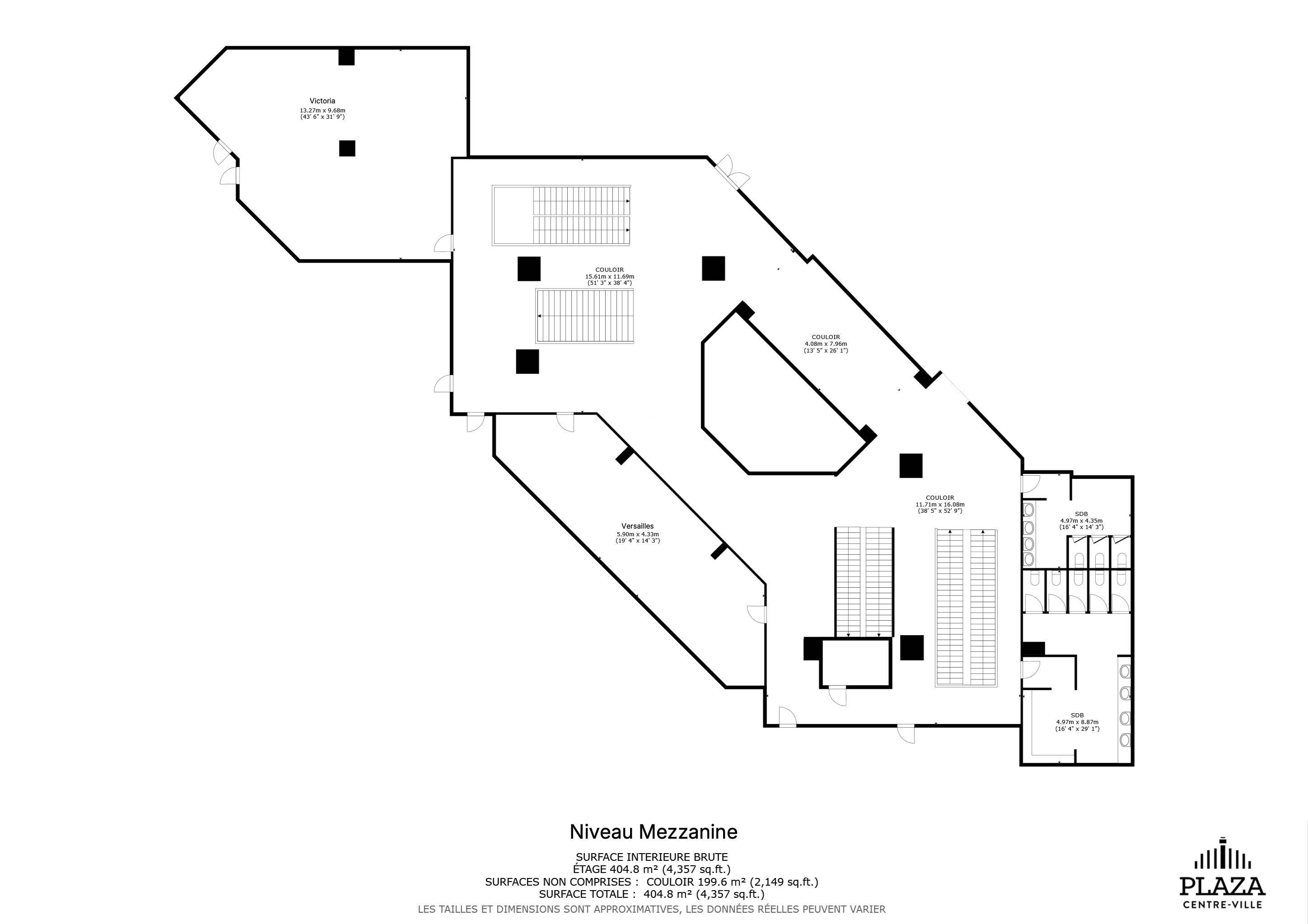 Plan du niveau mezzanine du Plaza Centre-Ville